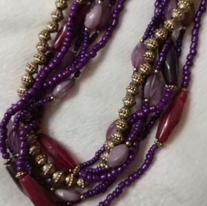Valerie Stevens Like New Multi-Strand Purple and Gold Beaded Necklace